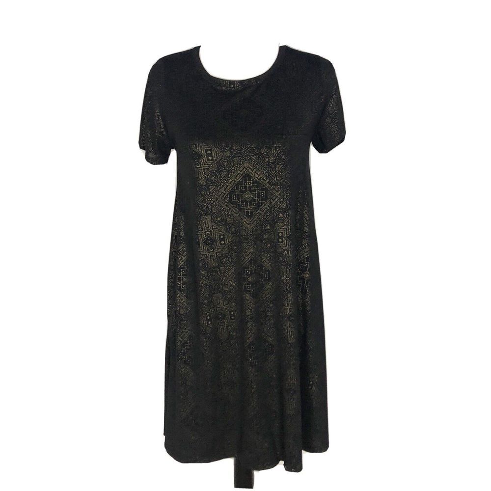 LuLaRoe Carly womens‎ XS Elegant Black Gold Metallic Dress HI-LOW HEM